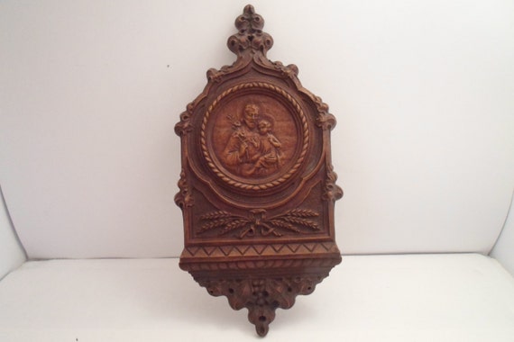 Vintage Syroco Wood Plaque Saint Joseph and Child Jesus Decorative Lily Thrush of Wheat Beautiful Carpenter Dad Father of Jesus Christian