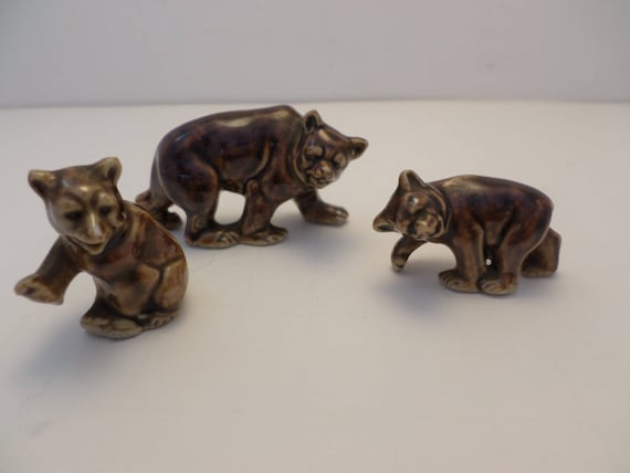 Vintage Set of 3 Germany bears Momma & Cubs brown bear porcelain figures