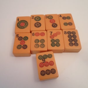 Antique 9 Mahjong Butterscotch Bakelite Medalion Game Tiles for Jewelry or Collection Numbers