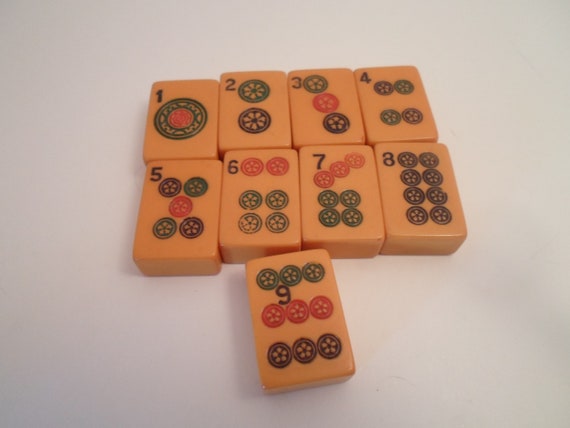 Antique 9 Mahjong Butterscotch Bakelite Medalion Game Tiles for Jewelry or Collection Numbers