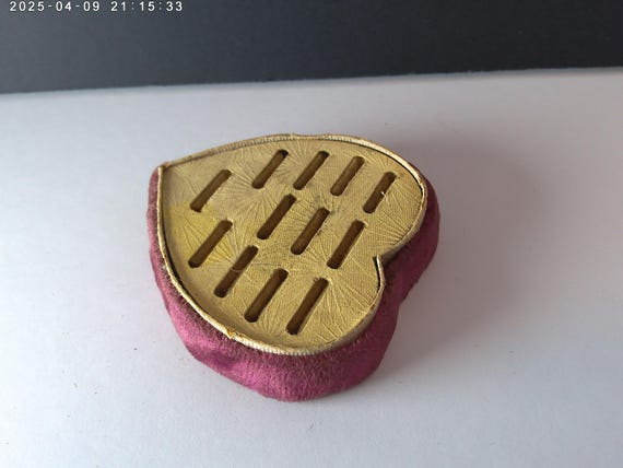 Antique vintage Art deco heart child's ring display box pink velvet heart