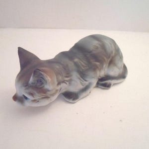 Vintage Enesco Cat Pouncing Grey Persian Kitty Kitten Adorable Face Original Label 1984