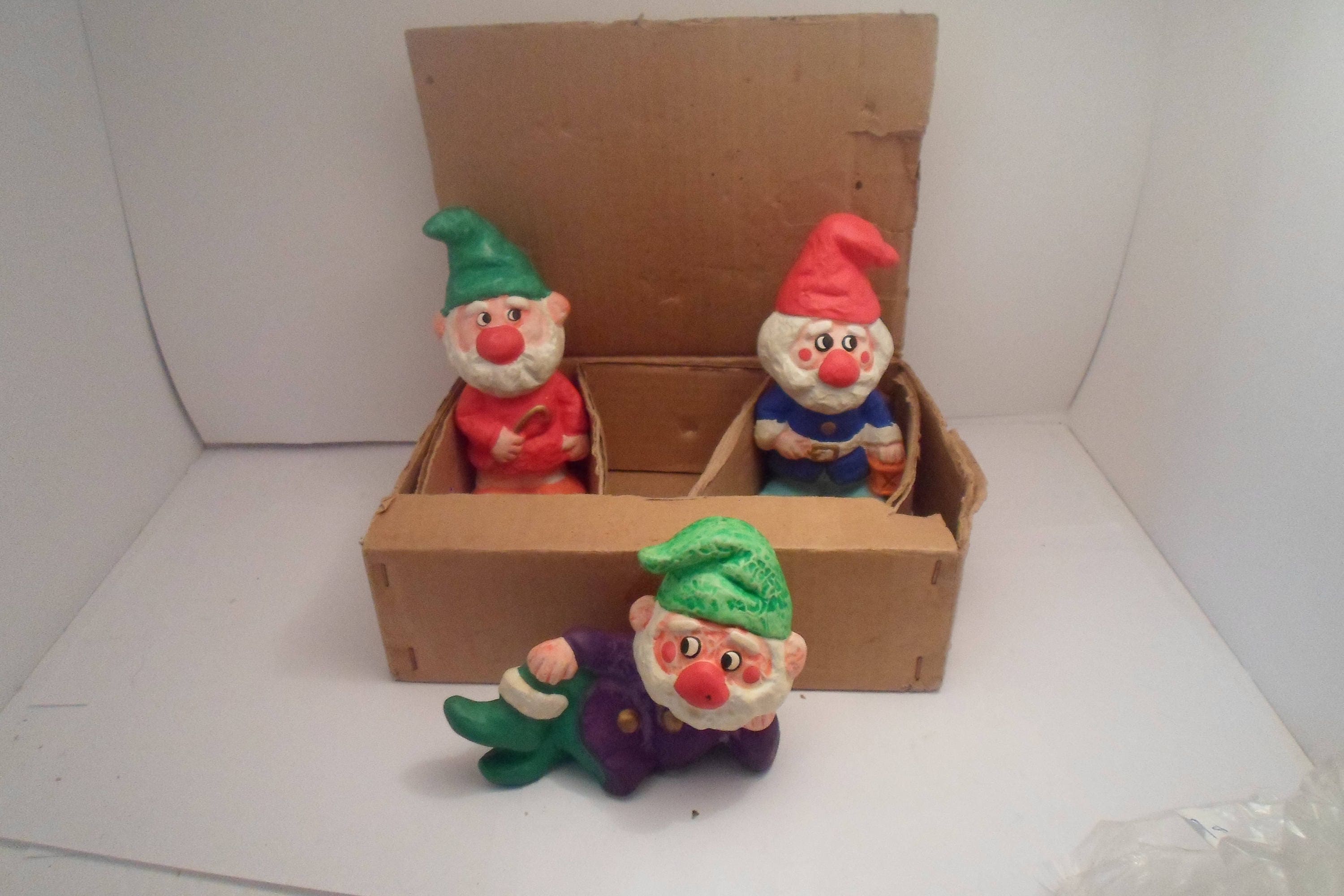 Vintage Set of 3 Homco Gnomes Elf Dwarf Figures with tag Original Box ...