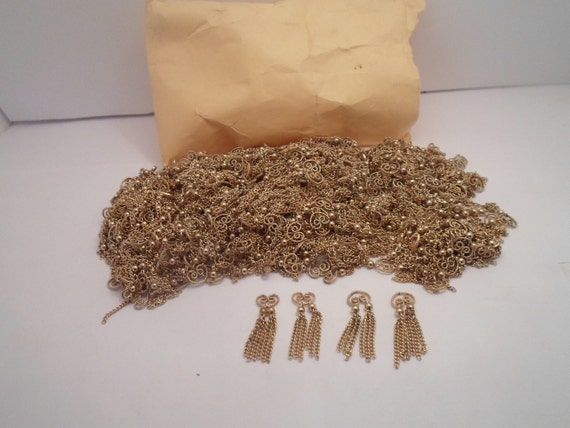 Vintage Lot of Jewelry Findings Fancy Turned Pieces with Chandelier Rope Chains Probably a Thousand or so Use Re Purpose Jewelry Making