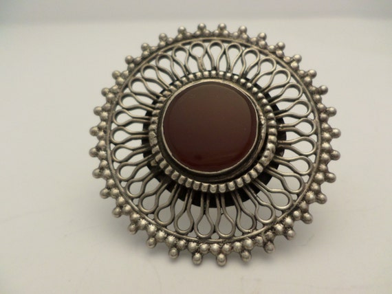 Fabulous! Vintage Sterling Silver Carnelian ring size 7.5 kaleidoscope design 70's