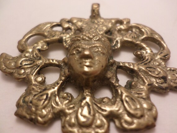 Vintage 2" Brass Shiva, Buddah, Godess type pendant Beautiful