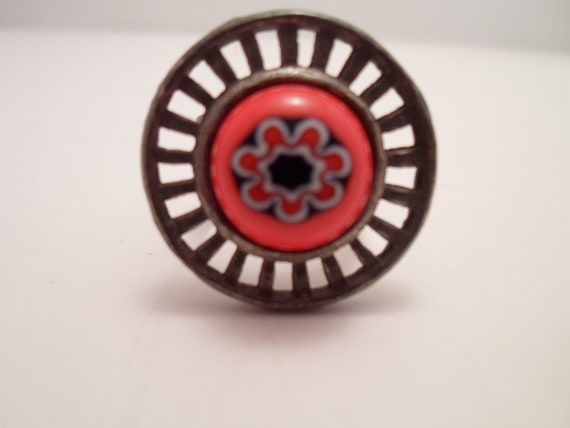 Vintage Milliefiore Ring Adjustable Pierced Nickel Band 1990's Winky & Dutch company