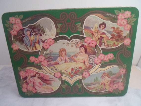 Vintage Four Seasons Tin Art Nouveau Ladies Spring Summer Fall Winter Tiffany Subject 4 Seasons