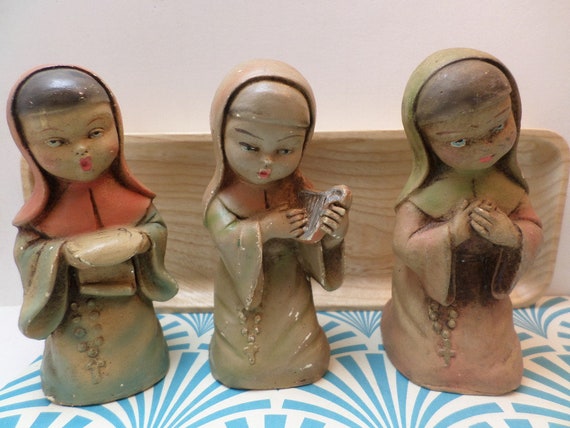 Vintage 50's Anri Made in Italy 3 nuns religious sisters Catholic figurines
