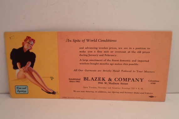 Vintage Earl Moran Advertising Ink Blotter Pin Up Girl Free and Squeezy In Spite of World Conditions Custom Tailoring