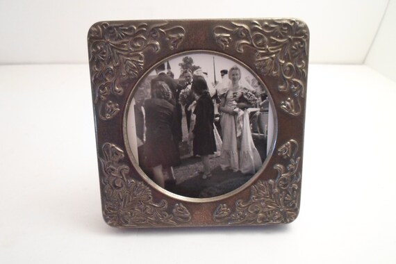 Vintage Silver Plate Metal Embossed Art Nouveau Style Picture Photo Frame Cottage Chic 4" x 4" Vanity cool