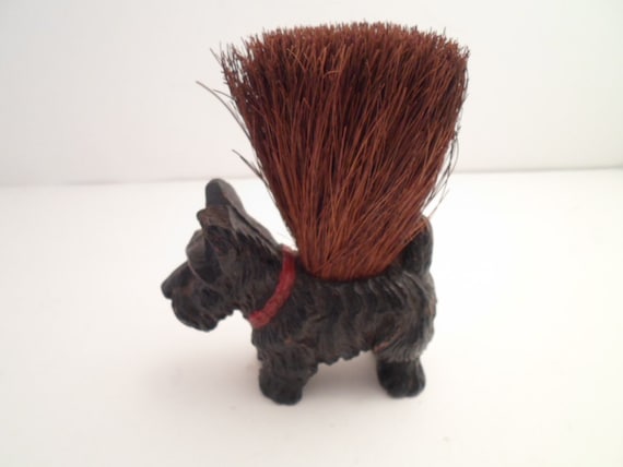 Antique Art Deco Scottie Dog Carved Faux Wood Straw Wisk Brush Broom Dog Pets Puppy Original and Adorable Desk top cool