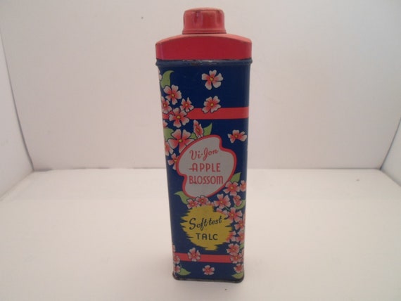 Art Deco Original Vi Jon Apple Blossom Soft Test Talc Tin Full WWII Era Cottage or City Decor Made in USA Chicago San Francisco New York