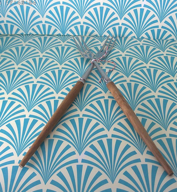 Set of 2 Inox Mid-Century Modern Design Fondue forks stainless steel, teak wood