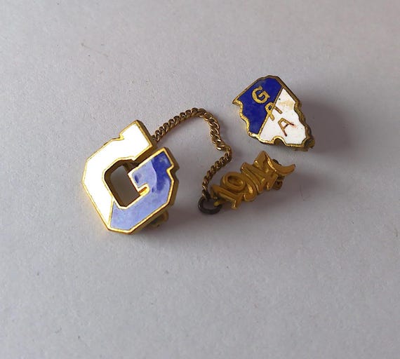 Antique Vintage Chicago Girls Athletic Association A G blue and white school pin Illinois 1947 lettermen's sweater decor