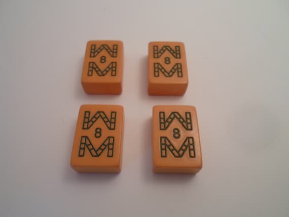 Antique 4 Mahjong Butterscotch Matching Bakelite Game Tiles for Jewelry Making or Collection Bamboo pattern all #8