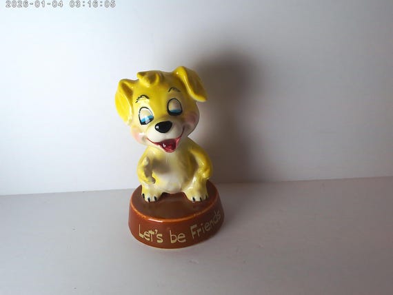 Vintage Enesco Let's be Friends yellow dog figurine 1970's era
