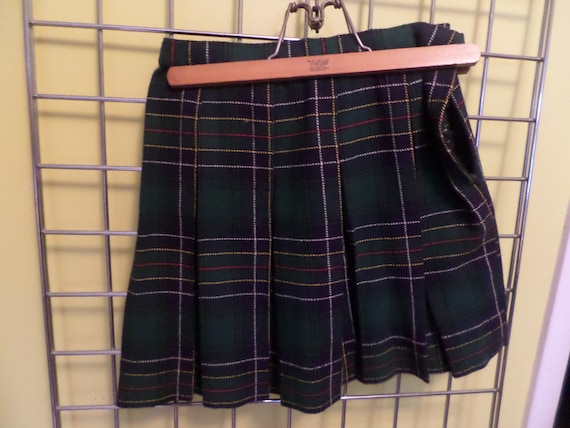 Vintage 50's childs wool navy & green tartan skirt 26" waist