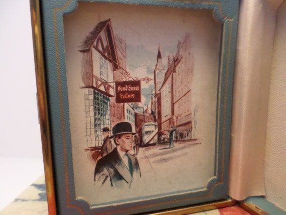 Bond Street England U.K. Vintage shadow box gift box sky blue brass hardware street scene