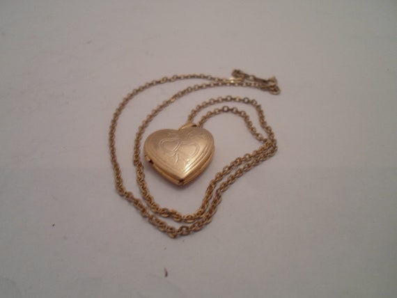 Vintage Heart Shaped Picture Locket and Chain with Engrave Multiple Hearts 1960's Era Lovely Finish