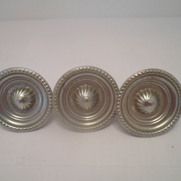 3 Pewter Silver Tone Metal Cabinet Drawer Door Hardware Pulls Bead Shell design Kitchen Bath or Chest
