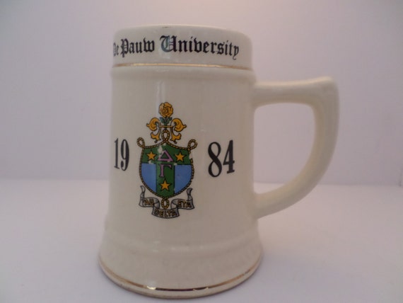 Vintage Collegiate De Pauw University MUG 1984 Susan Tau Eta Delta Fraternity Sorority fun 80's