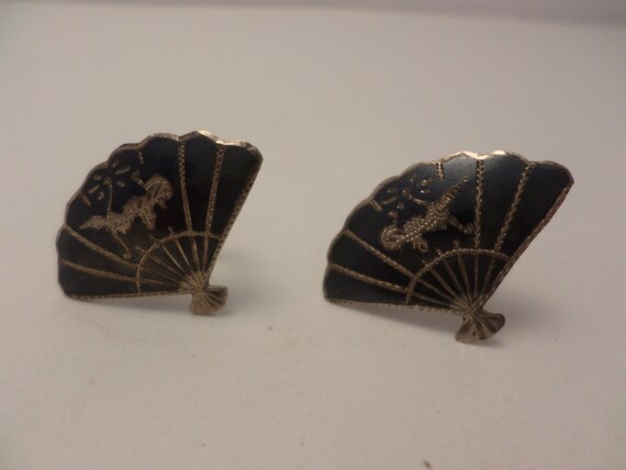 Vintage Siam screwback Fan earrings Sterling Silver Made in Thailand 50's