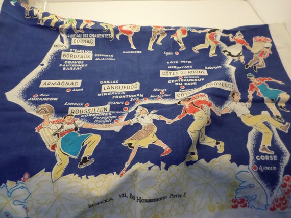 Vintage souvenir France linen Vignobles De France linen tea towel