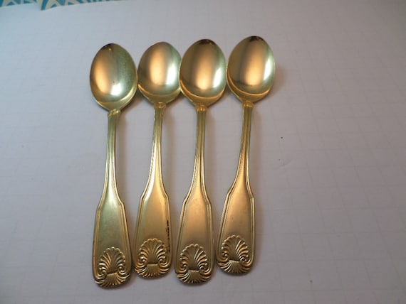 Vintage 70's Golden Barclay Geneve teaspoons gold tone lovely pattern
