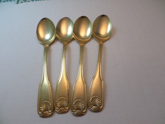 Vintage 70's Golden Barclay Geneve teaspoons gold tone lovely pattern