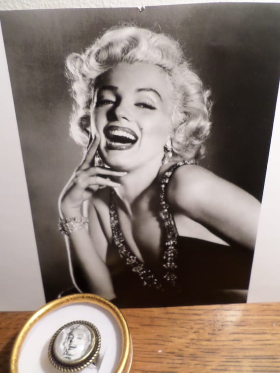 Marilyn Monroe black and white 50's Diamonds are a girls best friend handmade adjustable brass cool monocle ring