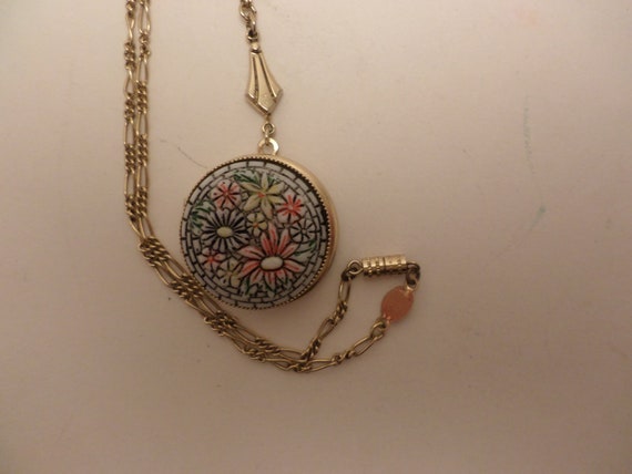 Kitsch Vintage 80's Faux Mosiac locket by 1928 brand necklace