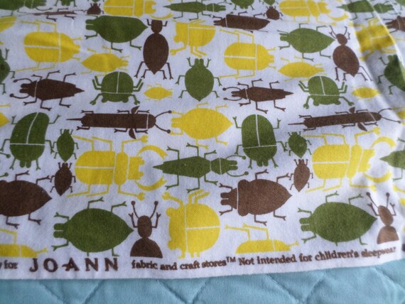 Vintage 90's bugs beetles beatle bug soft flannel olive brown yellow mod FABRIC