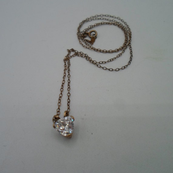 Vintage Sterling Silver Chain with Heart Shape Brilliant Stone Estate Find