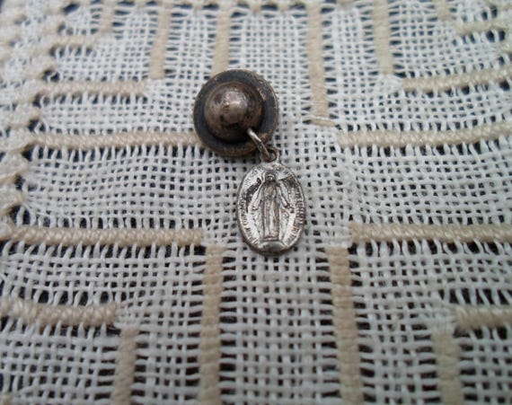 Vintage Mini Medal Miraculous Madonna Virgin Mary with Original Snap for baby or slip Antique