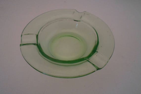 Antique Vintage Glow Green Depression Glass Barware Ash Tray Re Purpose Ring Trinkets Buttons Soap Beautiful color Bar Tavern Restaurant