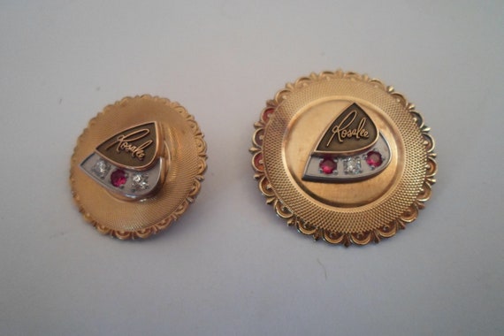 Vintage 2 Mid Century Gold Filled Diamond Ruby Employee Pins Rosalee Women's Fashion Indiana Estate Find Re purpose or wear