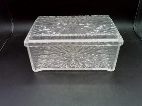 Vintage 60's Mid Century Faux Crystal Plastic Lucite Jewelry Vanity Box Cute.