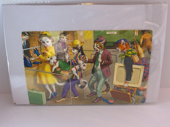 Vintage '40's 50's postcard Cosplay cats' Cat artist, Mexican, travelers, poodles Alma Spain