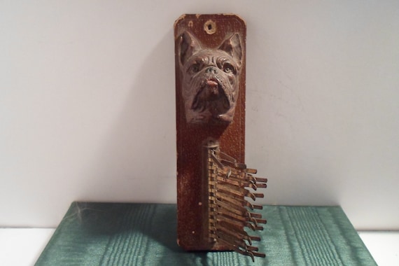 Vintage Antique Art Deco Bull Dog Tie Rack Holder Wall Hanger Good for Scarves Use or Re Purpose Dog Lover Puppy Boster Terrier French Bull