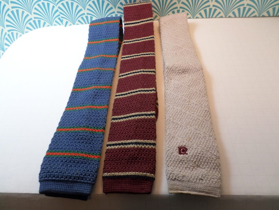 3 vintage 60's 70's Lands End & Pierre Cardin Knit ties