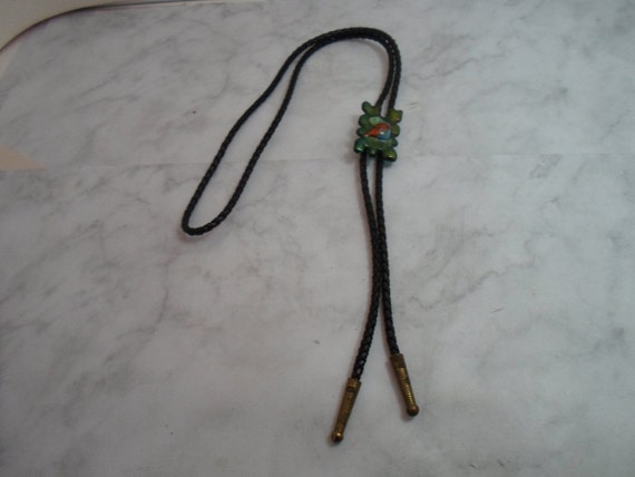 Vintage Bolo Tie Enamel Iridescent Clip 1980's Metal Tips