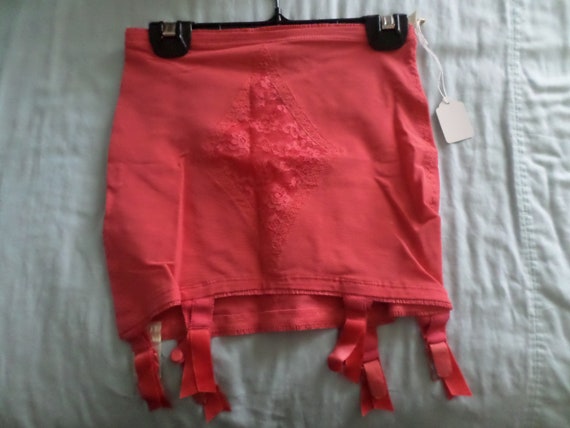 Vintage 50's coral garter girdle, lingerie, Vanity Fair SAMPLE #51-5 on tag RARE