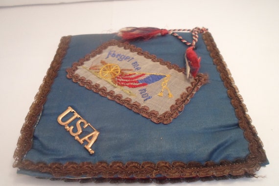 Antique Historic Silk Handkerchief Pillow Souvenir United States Civil War WWI Very Good Condition Sweet Memories of Home Signed Rare Dated