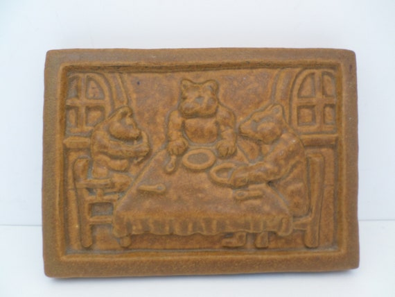 Pewabic Detroit Pottery Tile Three Little Bears golden glaze