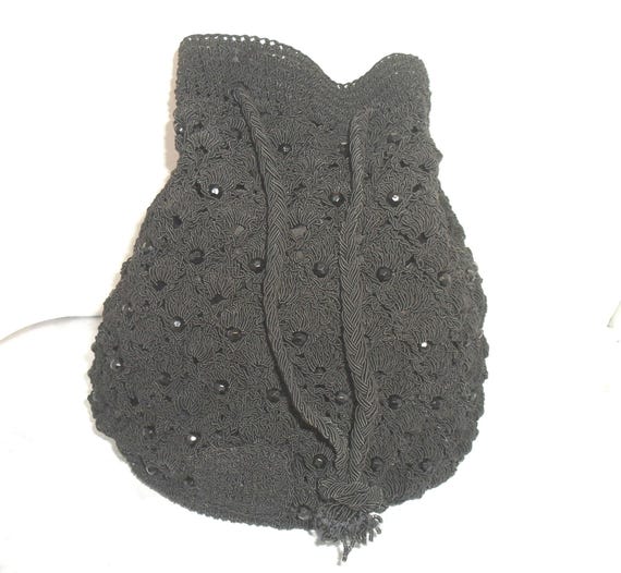 Vintage Purse Hand Made and Beaded with Token Pocket Adorable Black Bag