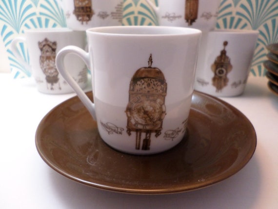 set of 6 MCM porcelain Mitterteich prezellan history of Clocks cup and saucers set