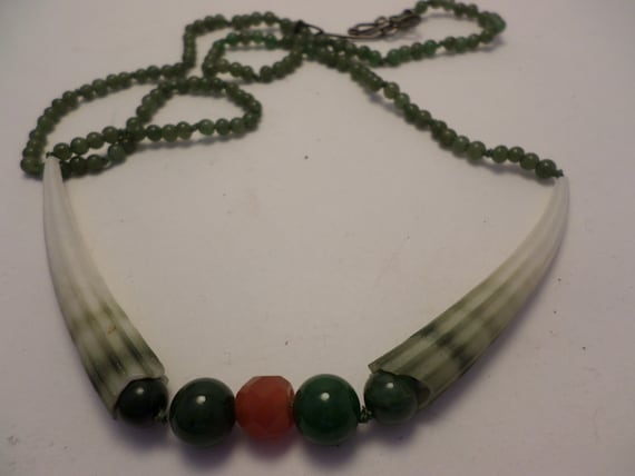 Vintage Dentalium shells with Jade and Carnelion necklace