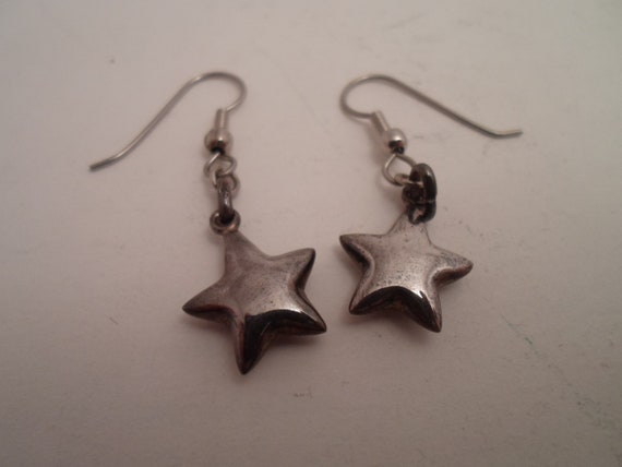 Vintage Sterling Silver Little Star Pierced Earrings Adorable Puffy .50" Five Pointed Stars 1980's