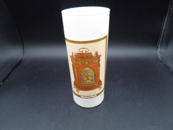 Vintage Libbey Glass Overlay Tumbler 6" Italian Bracket Clock Vintage 1950's Barware Cute for Pens Artist Brushes Desk pencils note below.